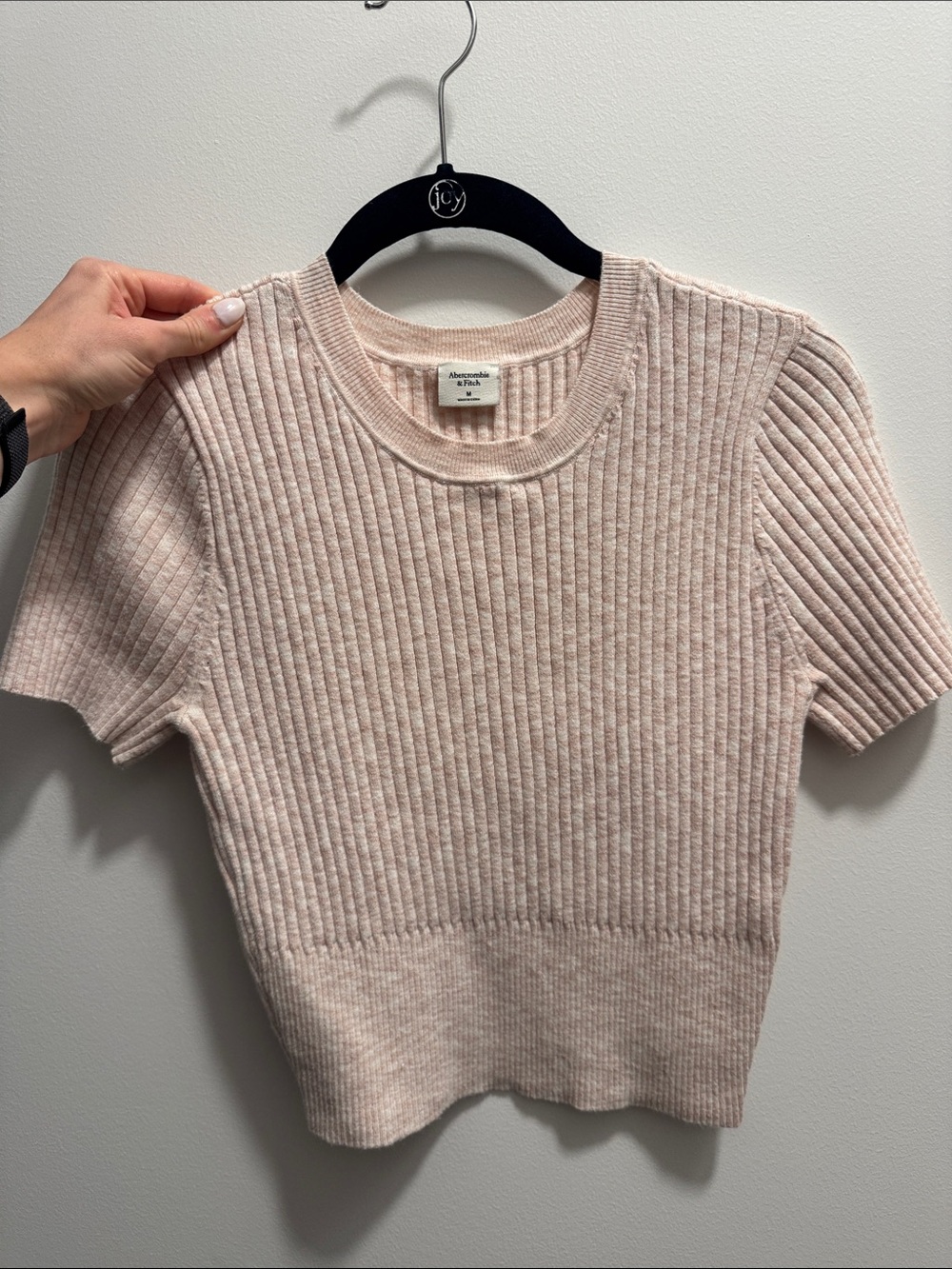 Abercrombie & Fitch Ribbed Short Sleeve Crew Sweater - Light Pink